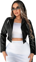 Women 2024 Fall Winter jackets Long Sleeve Zip Up PU Leather Jacket