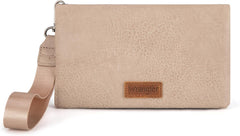 Wrangler Wristlet Wallet RFID Blocking Bifold Clutch Purse Women Credit Card Holder Cow Print with Crossbody Strap