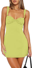 Summer Mini Dresses for Women Sleeveless Sexy V Neck Backless Lace Splicing Cocktail Party Straps Bodycon Dress