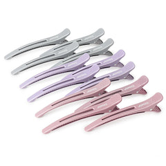 AIMIKE Hair Sectioning Clips with Silicone Band - 6pcs No Crease Duck Billed Clips for Styling, Cutting, and Rollers in Morandi Color