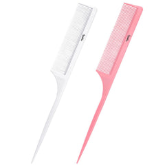 2Pcs Rat Tail Comb Parting Combs for Women, Fine Tooth Parting Tip Carbon Fiber Root Teasing Anti Static Hair Comb for Styling (Green,Black)