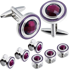 HAWSON Crystal Cufflinks and Studs Sets for Men's Tuxedo Shirts,Including One Pair Cufflinks for Men with 5 pcs Studs and Black Gift Boxes Suitable for Christmas,Father's Day,Business