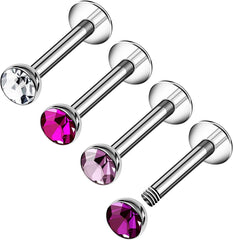4PCS Steel Lip Studs 16g 1.2mm 3mm Crystal Ball Labret Snakebites Tragus Helix Earrings Piercing Jewelry Pick Size and Color