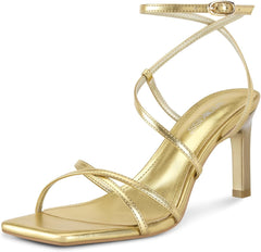 wetkiss Womens Sandals Square Open Toe Strappy Heels Ankle Strap High Heel Sandals Comfort Dress Party Shoes