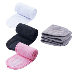 Facial Spa Headbands 4PCS, Makeup Shower Bath Wrap Sport Headband Terry Cloth Stretch Towel with Magic Tape (Black)