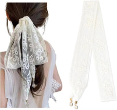 Kefley French Floral Lace Hair Ribbons Headscarf Bandana Headbands Scarf for Women Girls Black White Green Hairbands Hair Band Scarves