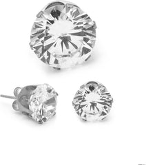 BEBERLINI Round Stud Earrings 14K Gold Plated Silver Black Cubic Zirconia Ear Piercing Stainless Steel Jewelry Men 3-10 mm