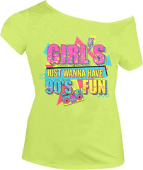 90s 80s Outfit for Women 80's Theme Party Disco Shirt Off The Shoulder Tops Vintage 90s Neon Off Shoulder Top