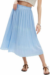 EXLURA Womens High Waist Polka Dot Pleated Maxi Skirt Midi Swing Skirt Beach Vacation Cruise Outfits with Pockets