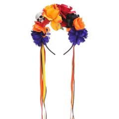 Death of the Day Flower Headband, Mexican Black Red Rose Flower Crown with Ribbon, Dia De Los Muertos Floral Headpiece for Mexican Festival Costume Halloween Cosplay Hair Accessories