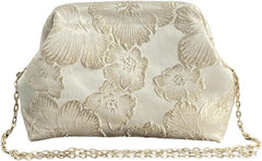 OYOANGLE Women's Flower Embroidery Clutch Purse Kiss Lock Shoulder Bags Evening Handbag