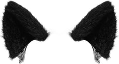 Luwint Cat Ears Hair Clips & Cat Tails Furry Cute Black Catwomen Costume Accessory for Halloween Dress Anime Cosplay Party