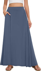 Womens Maxi A-line Long Skirt Casual 2025 Elastic High Waist Flowy Skirts with Pockets