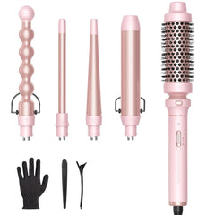 Wavytalk 5 in 1 Curling Wand Set, Multi Curl, Curling Wand Set with Thermal Brush and 4 Interchangeable Ceramic Curling Wand(0.5”-1.25”), Instant Heat Up Wand Curling Iron (Rose Gold)