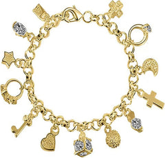 Sterling Silver Charm Bracelet Thirteen Hanging Link Bracelet Jewelry Gifts for Women