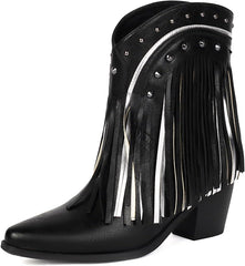 Cowboy Boots for Women Ankle Western Fringe Booties with Low Heel