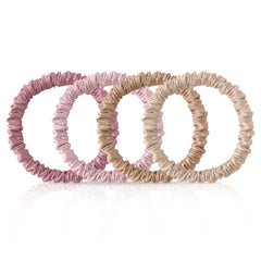 4Pcs Mulberry Silk Scrunchies Set, Silk Hair Ties Elastic for Women, Skinny Scrunchies Reduces Breakage for All Hair Types Srevela