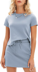EXLURA Womens Summer 2 Piece Short Skirt Sets Short Sleeve Tshirt Matching Tennis Skort Dressy Cotton Travel Vacation Outfits