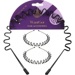 WantGor Metal Headbands, 2 Pack Fashion Unisex Black Hairband Spring Wave Non Slip Sports Headwear Hair Hoop Hair Accessories (2 Pack)