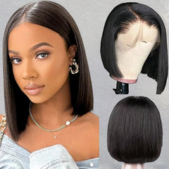 Bob Wig Human Hair 200 Density Virgin Remy Hair Double Drawn Human Hair Wig 3x Longer Lifespan 13x4 HD Lace Front Wigs Human Hair Pre Plucked Bone Straight Short Bob Natural Black 10”