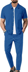 crazynekos Mens Summer Sets 2 Piece Outfits Causal Tracksuit Button Shirt and Pants Set for Men