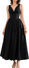GLNEGE Women's Summer Corset Midi Milkmaid Dress Casual V Neck Flowy A Line Sundress Wedding Guest Dresses with Pockets 2025