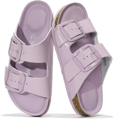 Project Cloud Genuine Leather Flat Sandals for Women 2025 Comfortable Beach Essentials Womens Sandals Memory Foam Vacation Essentials Slides for Women Footwear (Santorini)