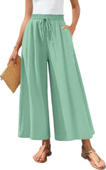Bestbee Women's Palazzo Pants Dressy Casual Wide Leg Slacks Elastic Waist with Pockets