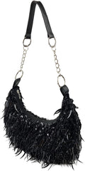 Sequin Bead Crescent Evening Bag for Women Shinny Clutch Purse Gorgeous Bar Disco Shoulder Bag Cocktail Prom Handbag