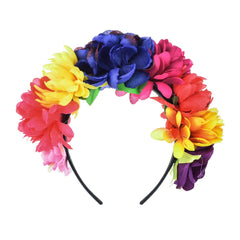 Floral Fall Women Day of the Dead Flower Crown Festival Headband Rose Mexican Floral Headpiece HC-23 (Red Purple)