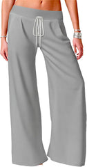 MARSVOVO Fashion Palazzo Pants for Women Classic Low Waisted Drawstring Wide Leg Trousers Summer Loose Pants