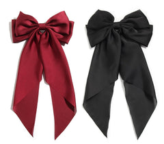 Satin Bow Hair Clips for Women,Big Bow Hair Slides Metal Clips Long Ribbon Hairpin Girls Barrettes Party Half-Updo Ponytail Accessories (2pcs Purple)