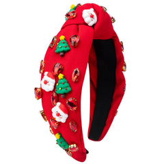 Christmas Headband for Women Pearl Knotted Headband Xmas Red Green Pearl Rhinestone Crystal Jeweled Hairband Fashion Elegant Ladies Wide Top Knot Hair Bands Headpiece Holiday Outfits Gifts (Green)