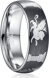 8mm Men‘s Rings Tungsten Rings for Men Silver Wedding Bands with Red Zircon Printed Organic Molecular Pattern Promise Rings Couple Rings Comfort Fit Size 7-12
