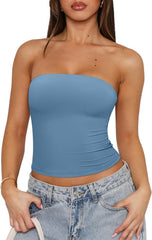 REORIA Women's Y2K Strapless Backless Tube Top Double Lined Sleeveless Crop Tank Top for Summer 2025 Going Out