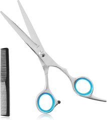 Hair Cutting Scissors,6.5 Inch Professional Stainless Steel Barber Haircut Shears Razor,Sharp Blades,One Comb Included, For Salon Home Men Women Adults Kids Pet (Silver)