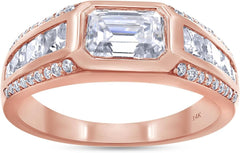2 Carat Emerald, Princess & Round Cut Lab Created Moissanite Men's Anniversary Wedding Band Ring In 10K Or 14K Solid Gold (VVS1 Clarity, 2.00 Cttw)