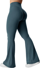 YEOREO Kalie Flare Scrunch Leggings for Women V Cross Waist Bell Bottom Yoga Pants Tummy Control Bootcut Workout Leggings