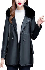 Women Leather Jacket Winter Loose Windbreaker Thick Fleece Parkas