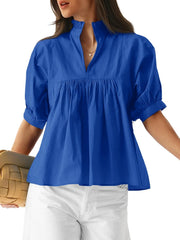 Cicy Bell Womens Puff Sleeve V Neck Blouse Babydoll Peplum Tops Dressy Casual Pleated Loose Fit Shirts