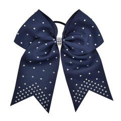 7 Inches Rhinestone Hair Bows Elastic Hair Tie Ribbon Large Cheer Bow Ponytail Holder Hair Band for Women Girls Kids Teens (White)