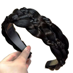 Headband 4 Strands Synthetic Hair Plaited Headband Braid Braided With Teeth Hair Band Beauty accessory Stretch Braid Headbands Hairpiece for Women (Black)
