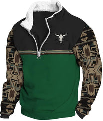HOTYD Mens Fleece Collar 1/4 Zipper Aztec Sweatshirt Casual Long Sleeve Pullover Western Cowboy Graphic Country Hoodies