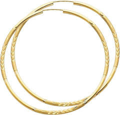 14kt Yellow Gold Diamond Cut Hoop Earrings, Polished Finish