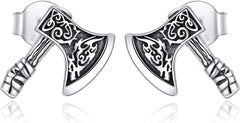 POPLYKE Sterling Silver Viking Wolf/Cow/Axe Stud Earrings Jewelry For Women Men Boyfriend Birthday Gift