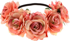 June Bloomy Rose Floral Crown Garland Flower Headband Headpiece for Wedding Festival