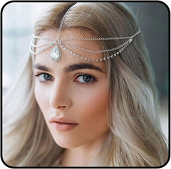 Catery Head Chain Jewelry Crystal Bohemia Hair Chain Bride Wedding Head Dress Rhinestone Headpiece Halloween Christmas Prom Hair Jewelry for Women
