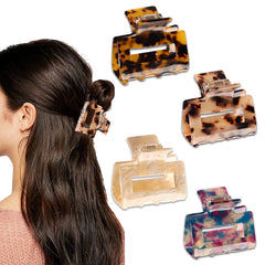 Magicsky 4PCS Hair Claw Clips, Acrylic Banana Barrettes Butterfly French Jaw Clip, Big Hair Clip Hairclips for Thick Thin Hair- Styling Accessories for Women Girls, Large Checkerboard, Leopard, White