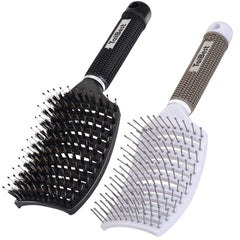 Boar Bristle Hair Brush Set - Dry/Wet Hair Brushes Detangler for Fine, Thick, Curly Hair - Curved and Vented Hair Brush for Women, Men or Kids