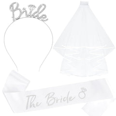 Bride Headband and Sash Veil for Bachelorette Party Tiara Veil for Wedding Bridal Shower Hairband With Veil Bridal Sash Wedding Headpiece for Bride